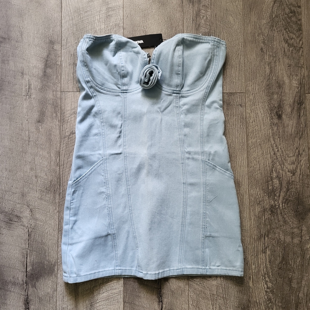 Light Blue Denim Strapless Dress
